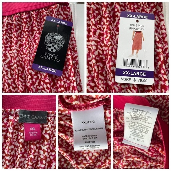 Vince Camuto Pleated Midi Skirt Pink Red Ivory White XL XXL Floral Workwear - Picture 4 of 8